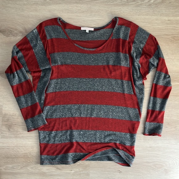 Red Haute Striped Dolman Top Red and Silver - Picture 4 of 5